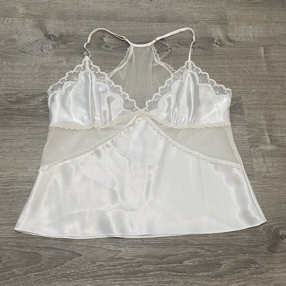 Cerie Lingerie Teddy Slip Top White Floral Lace Sz Large Babydoll